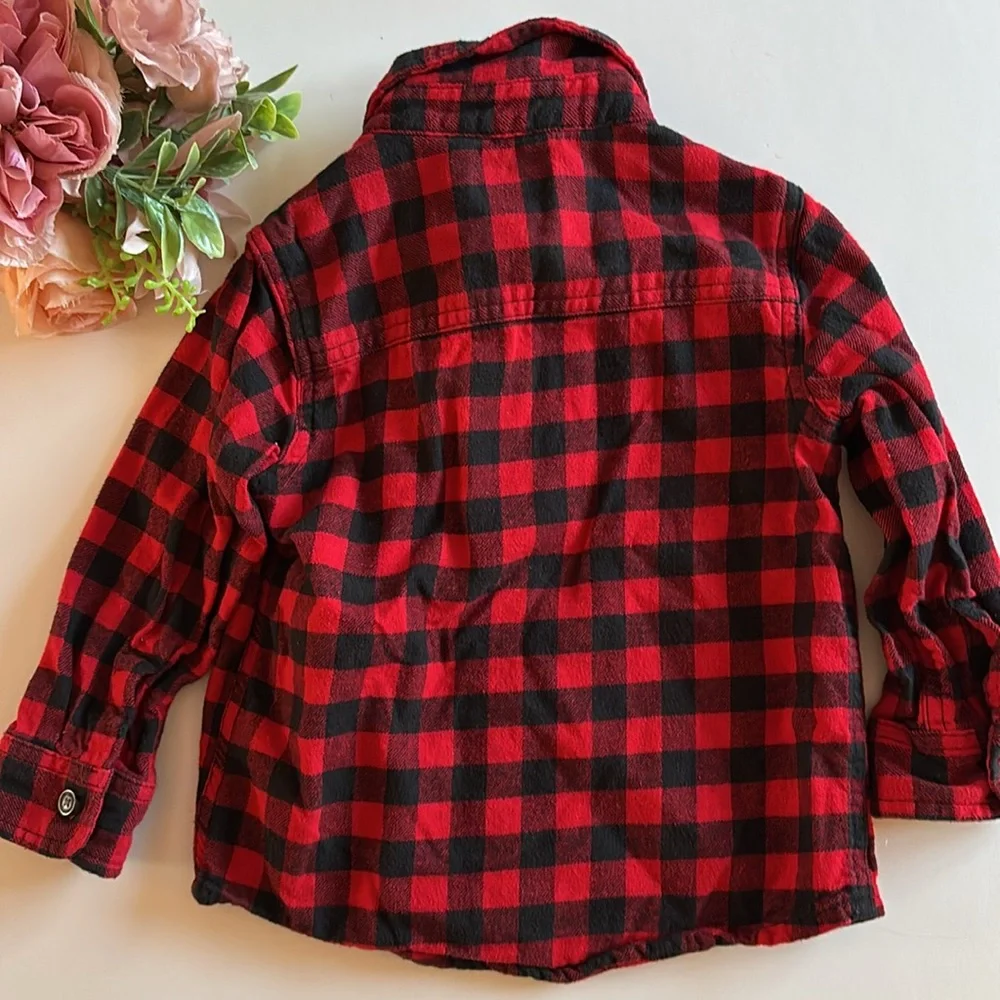 Oshkosh 3T Red Black Flannel Button Down Shirt Christmas Shirt 3T Buffalo